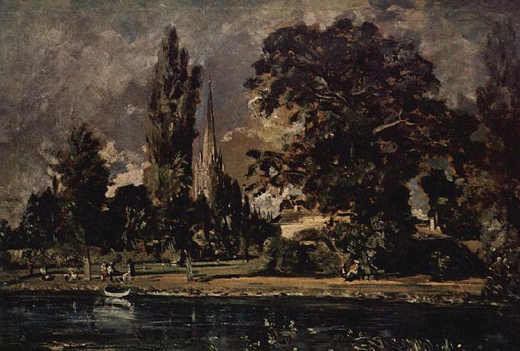 John Constable Die Kathedrale von Salisbury vom Flub aus gesehen, mit dem Haus des Archidiakonus Fischer, Skizze oil painting picture